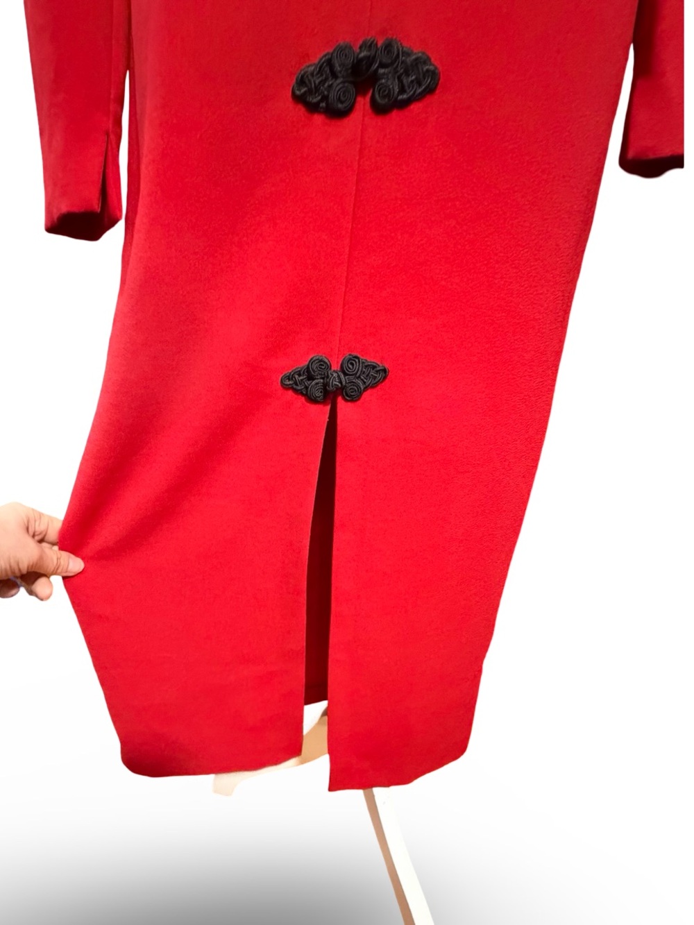 Zara Red Mandarin Collar Midi Dress with Frog Fasteners S - Picture 6 of 14
